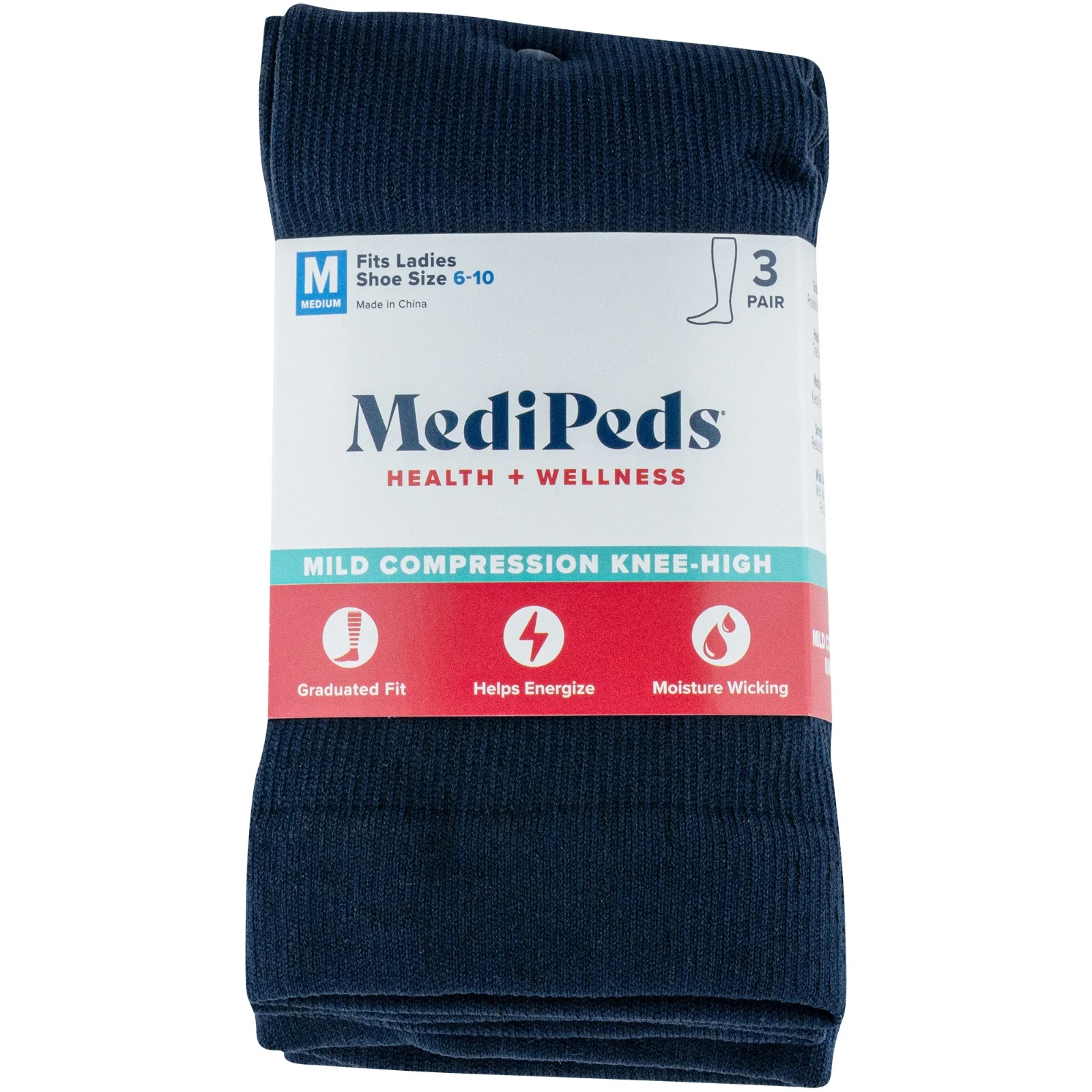 MediPeds Womens Navy Mild Compression Knee High Support Socks, 3 Pair shoe 6-10