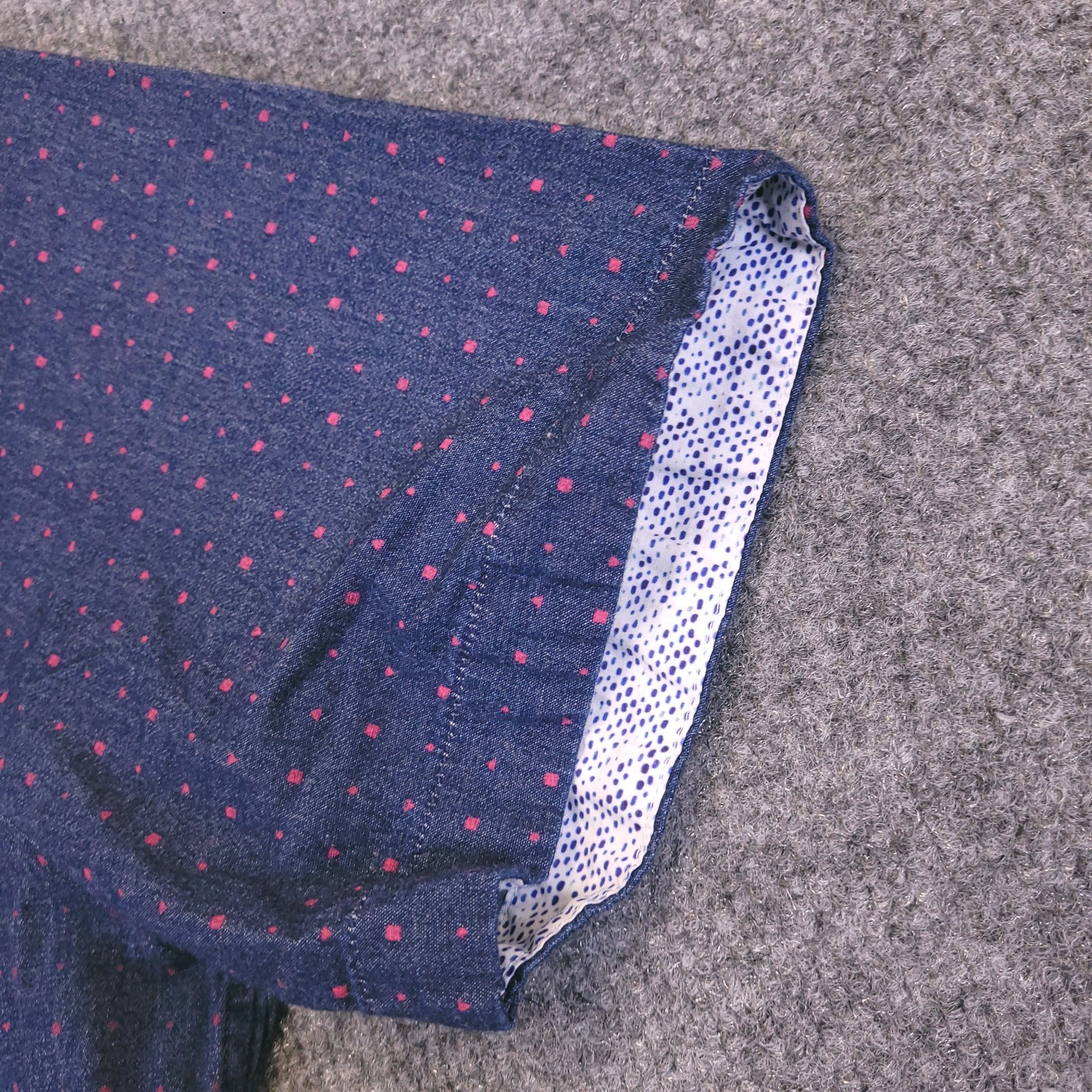 7D 7 Diamonds Stretch Shirt Mens XL Button Up Geometric Trim Contrast Blue