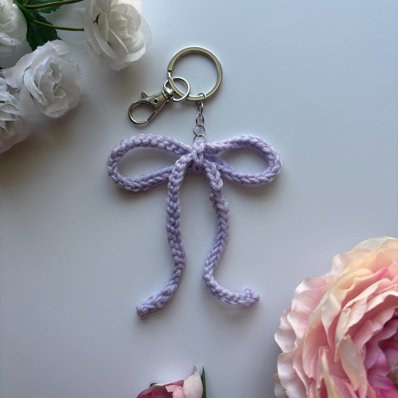 Handmade Crochet Ribbon Bow Keychain 💜 Coquette Lilac Bag Charm