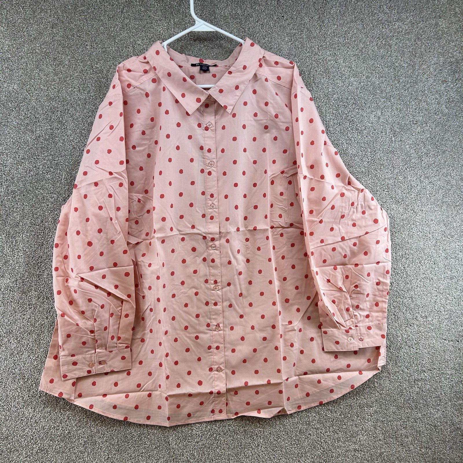 NWOT Roman’s Women’s Button Front Shirt Size 34W Pink Red Polka Dot Blouse Plus