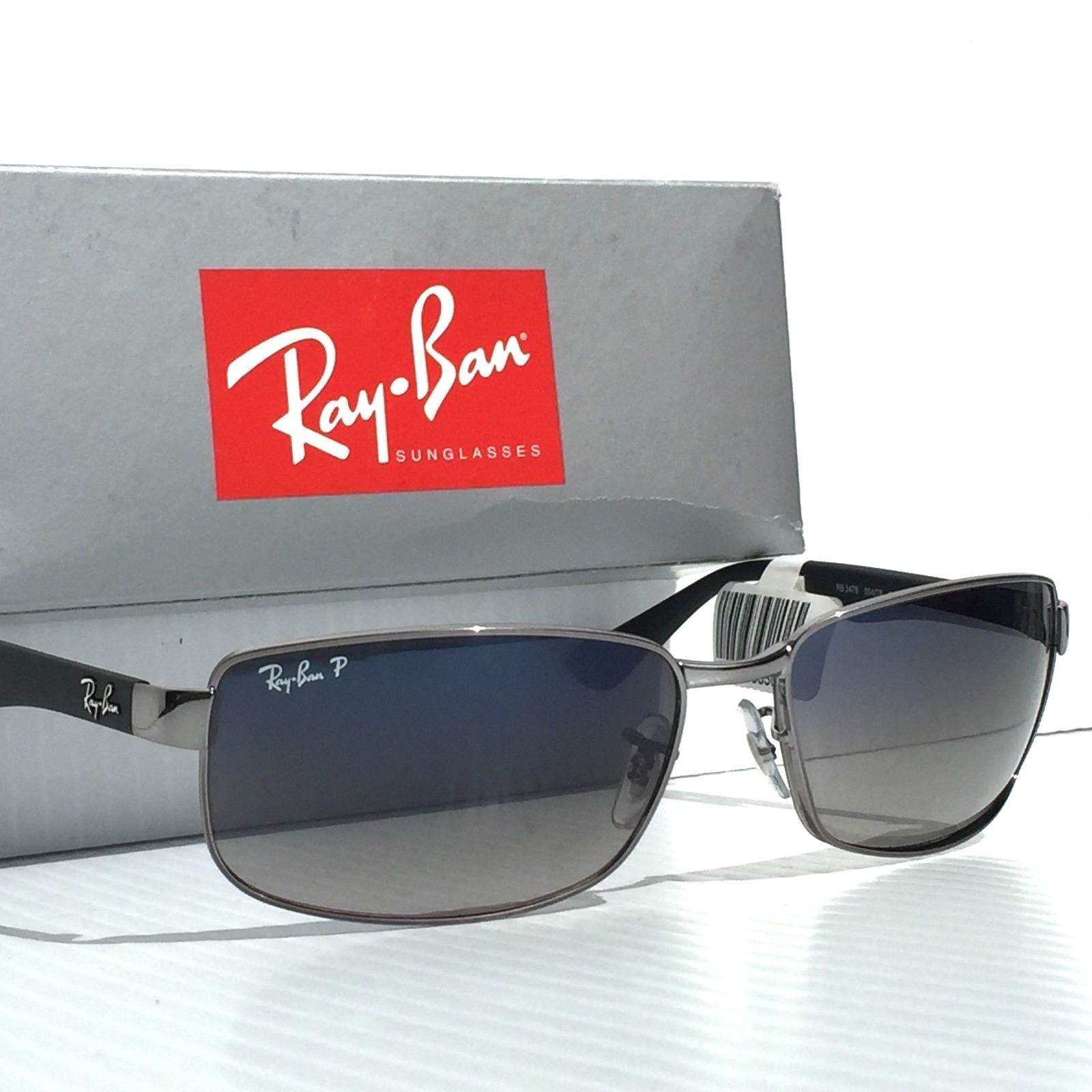 NEW* Ray Ban Gunmetal & Black w POLARIZED Grey Blue Lens Sunglass RB 3478 004
