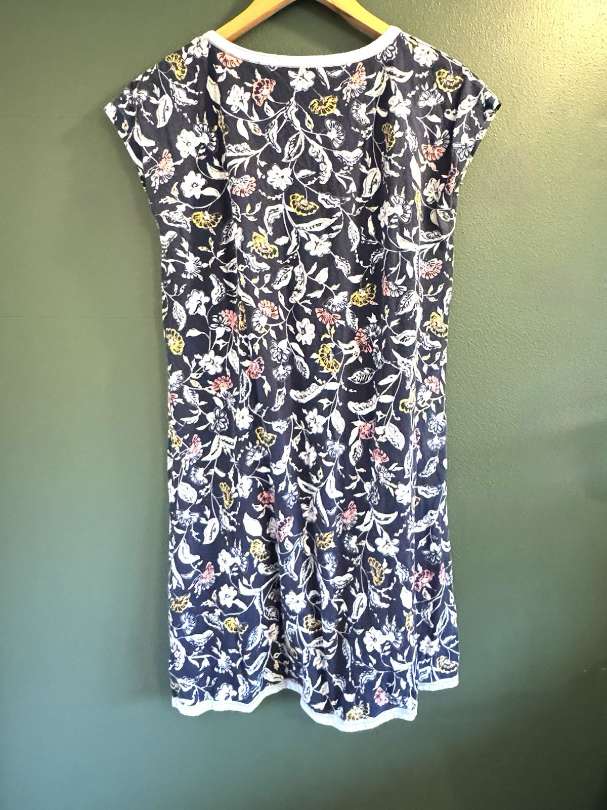 Garnet Hill Organic Cotton Floral Nightgown M Navy Faux Wrap Cap Sleeve