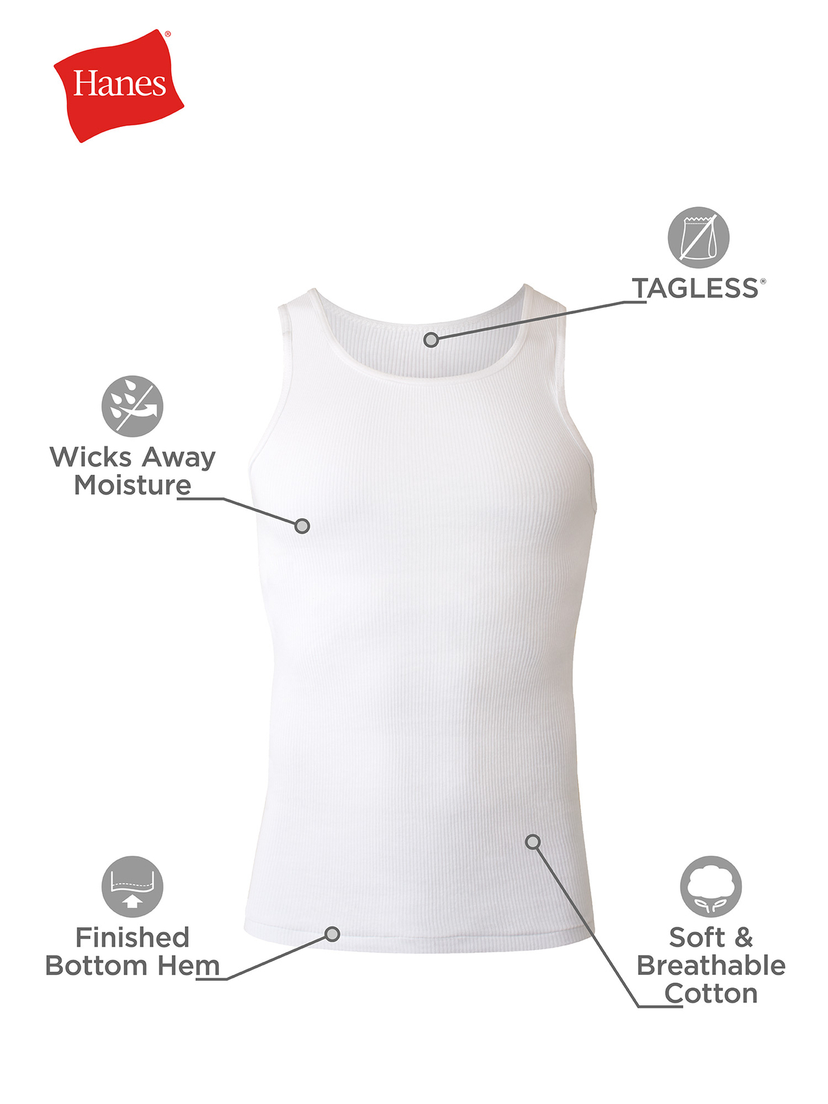 Hanes Tank Undershirt 10-Pack ComfortSoft Value Tag Itch Free Ribbed White S-3XL
