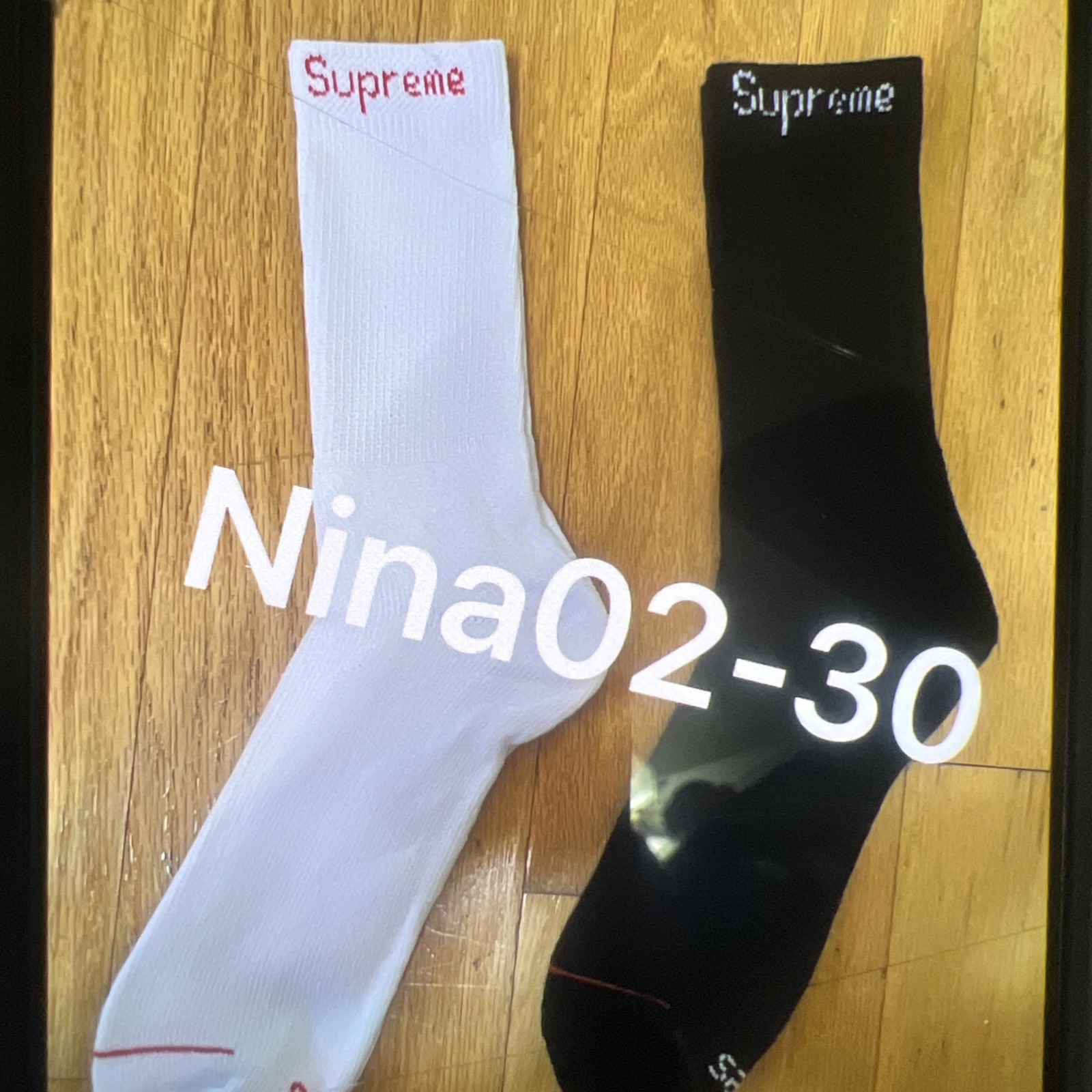 Two PAIRS SUPREME/ HANES SOCKS B+W 100% AUTHENTIC ✅ size 6-12