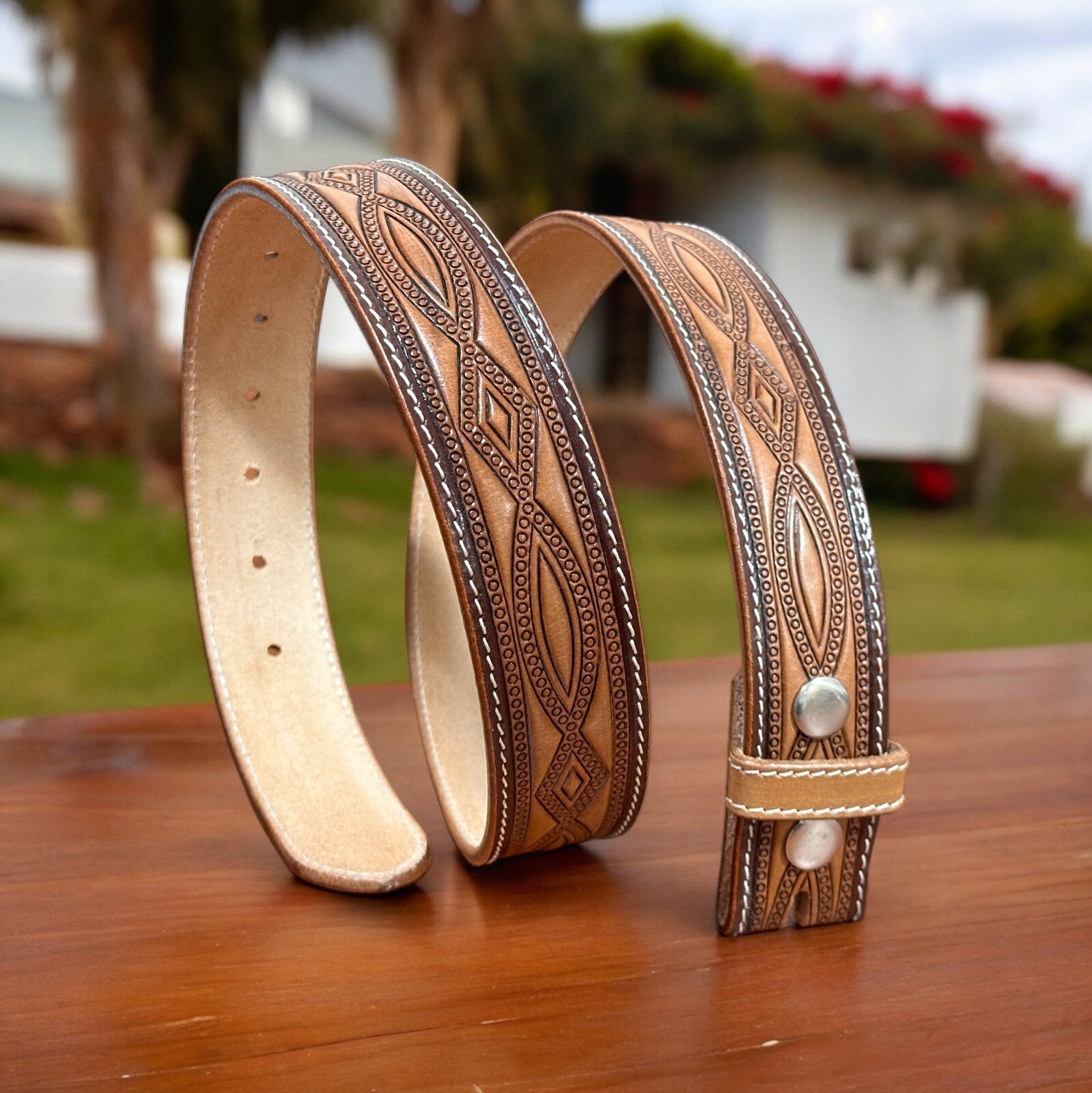 Western Belt Handmade Strap Men’s Full Grain Leather No Buckle Cowboy Rodeo Belt
