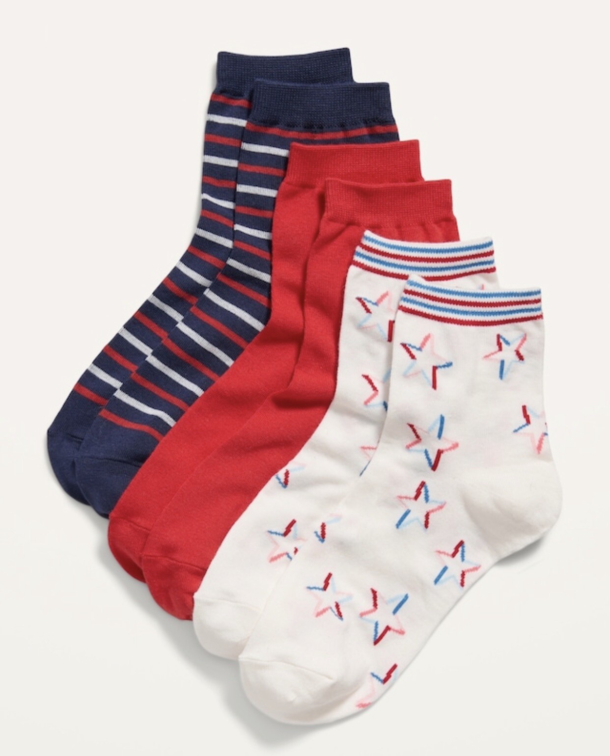 Old Navy Women’s Quarter Crew Socks 3-Pack ~ Stars & Stripes ~ NWT