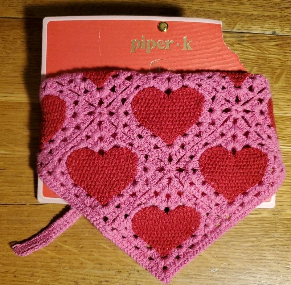 Piper K Valentine’s Day Pink & Red Hearts ❤️ Crochet Head Scarf
