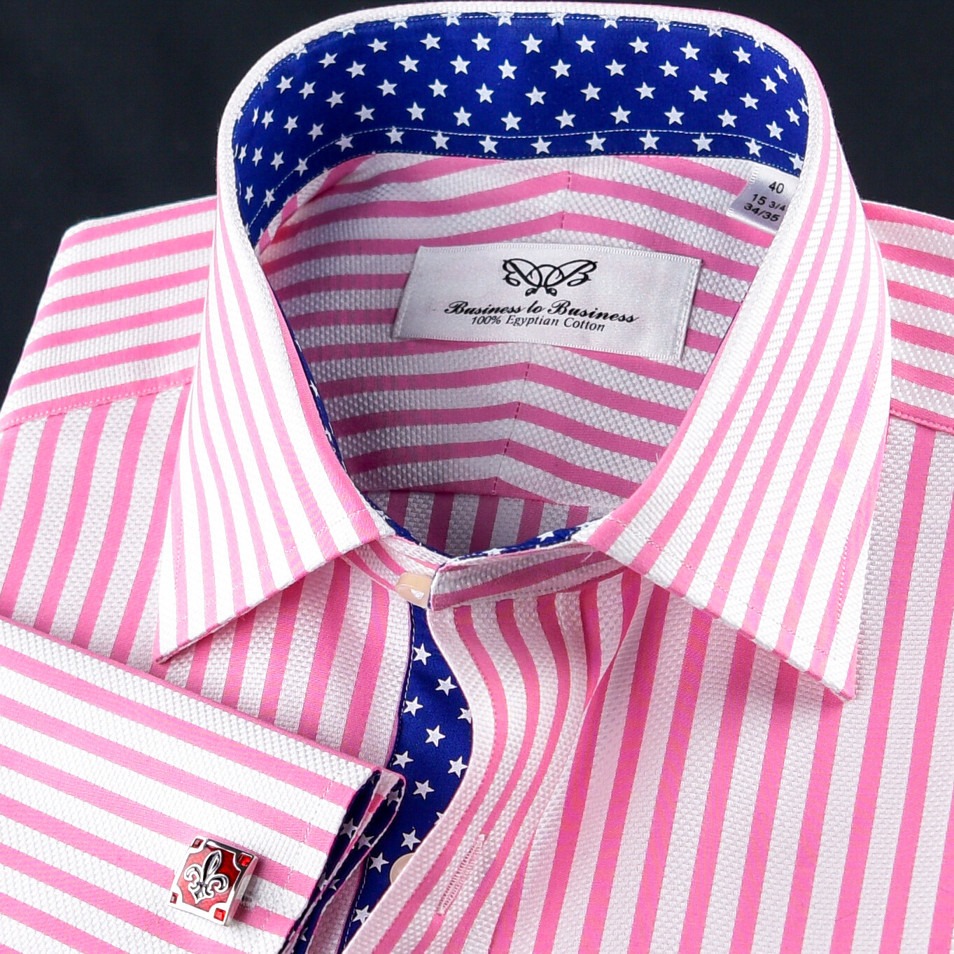 Pink Stripe Unique Designed Blue Stars Inner Lining Business Shirt Smart Top