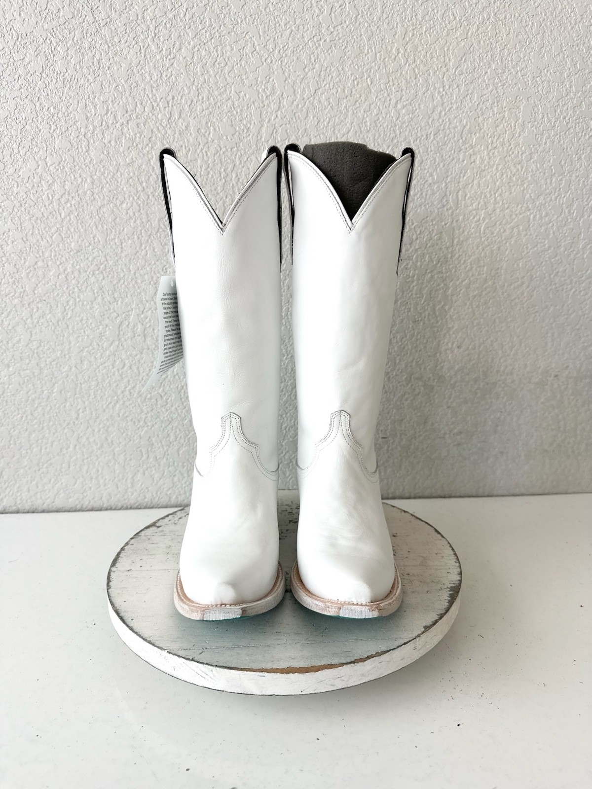 Lane EMMA JANE White Cowboy Boots Western Cowgirl Mid Calf Tall Snip Toe Sz 6.5