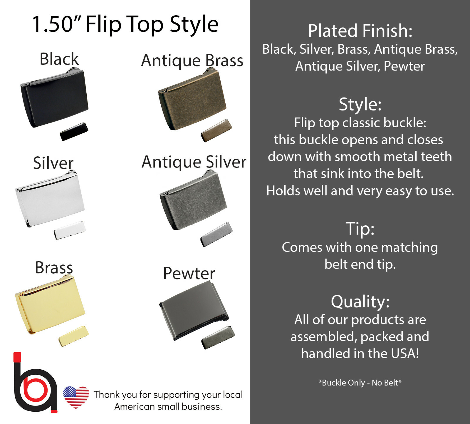 Build A Belt Replacement Military Style 1.50″ Wide Buckle With Matching Belt Tip