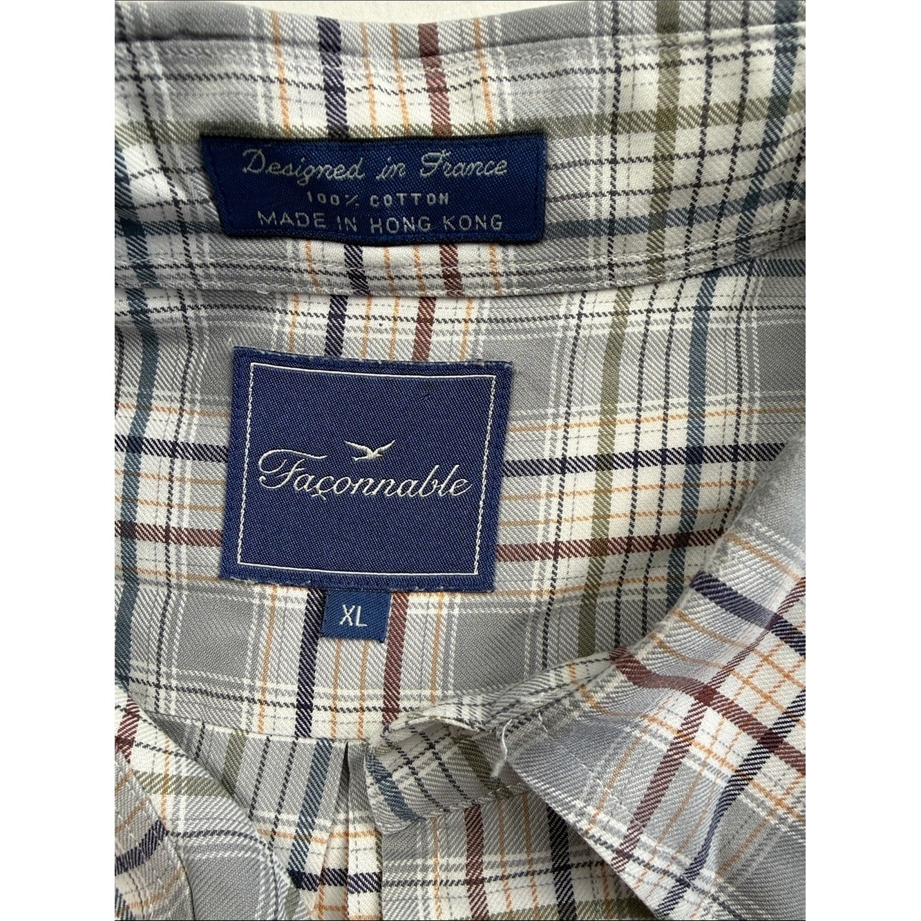 Faconnable Men’s Long-Sleeve Button-Down Plaid Shirt – Light Gray/Blue XL