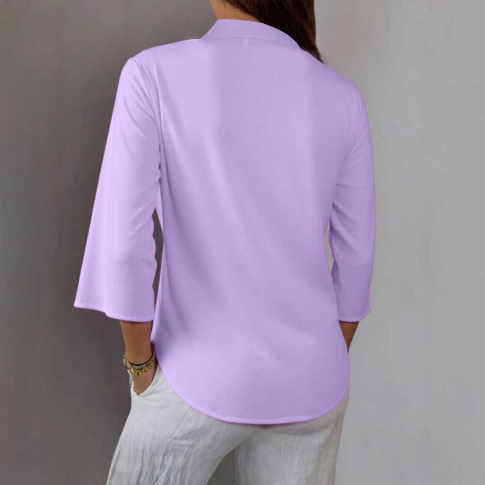 Womens 3/4 Sleeve V Neck Tunic Tops Ladies Casual Loose Collar T Shirt Blouse