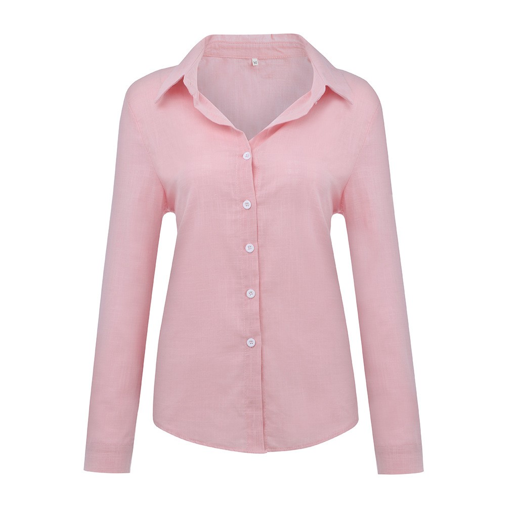New Spring Autumn Women Solid Color Casual Loose Long Sleeved Linen Shirt Tops