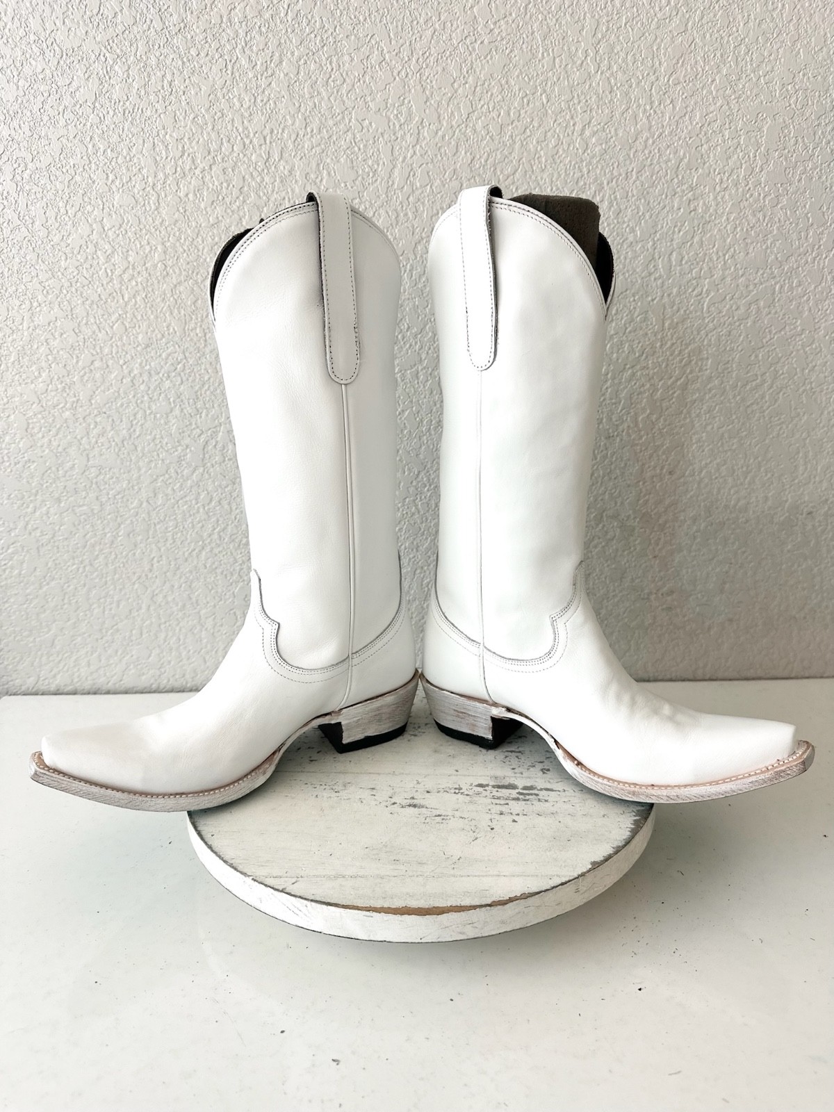 Lane EMMA JANE White Cowboy Boots Western Cowgirl Mid Calf Tall Snip Toe Sz 6.5