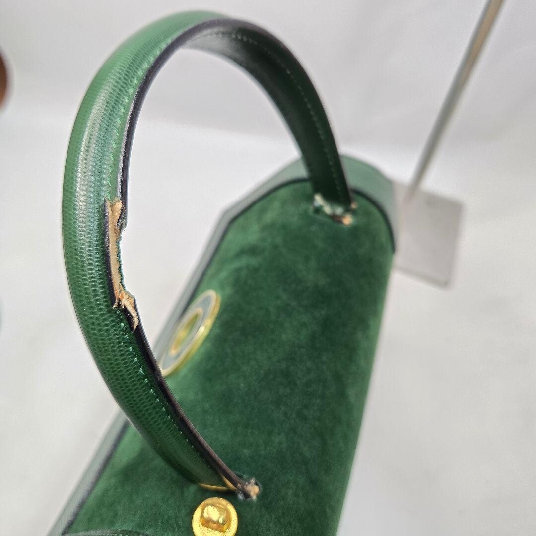 CELINE Handbag Leather Suede Circle Green Vintage Authentic From Japan