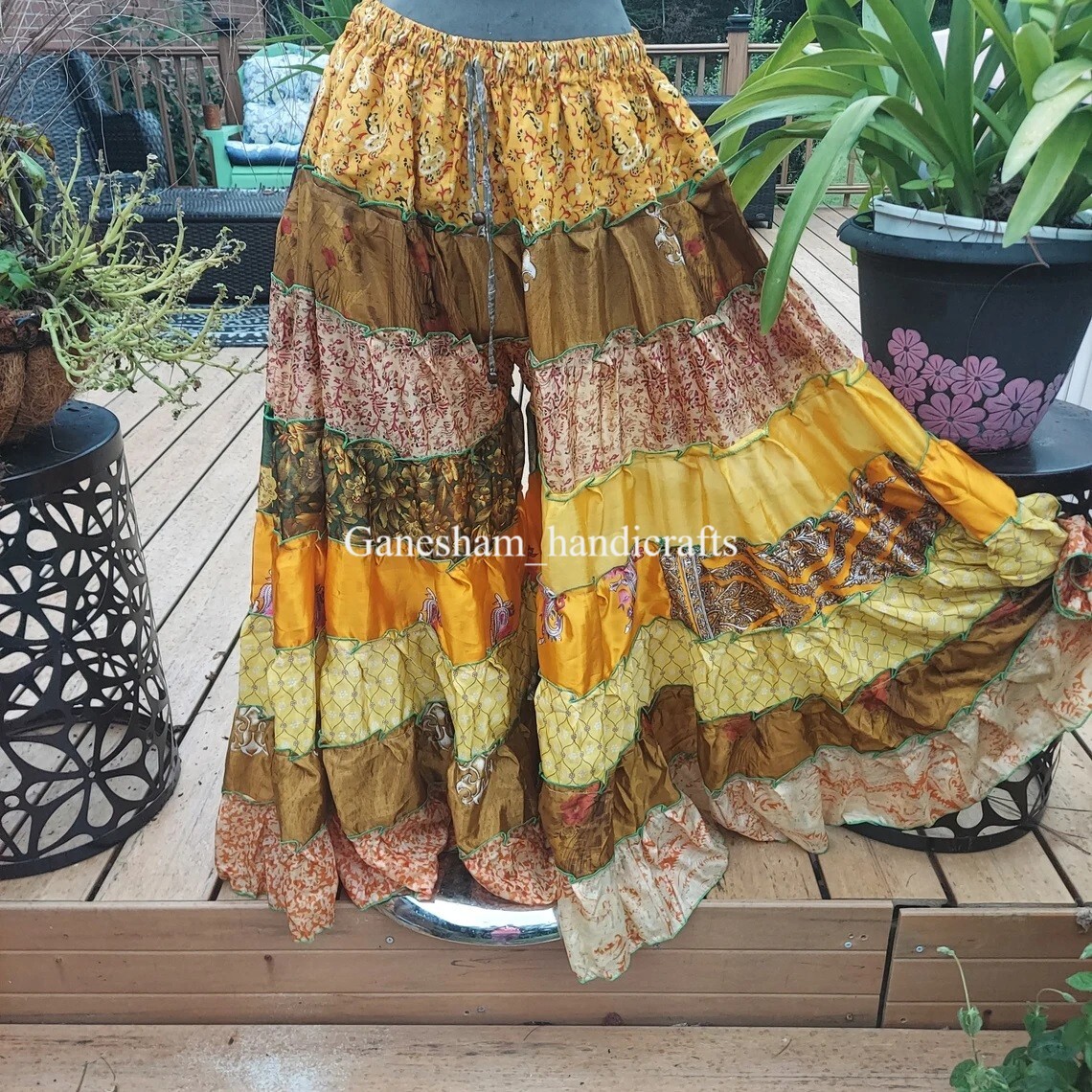 1 Pcs OF Indian Vintage Sari Printed Boho Gypsy Wide-Leg Palazzo Pants Trousers