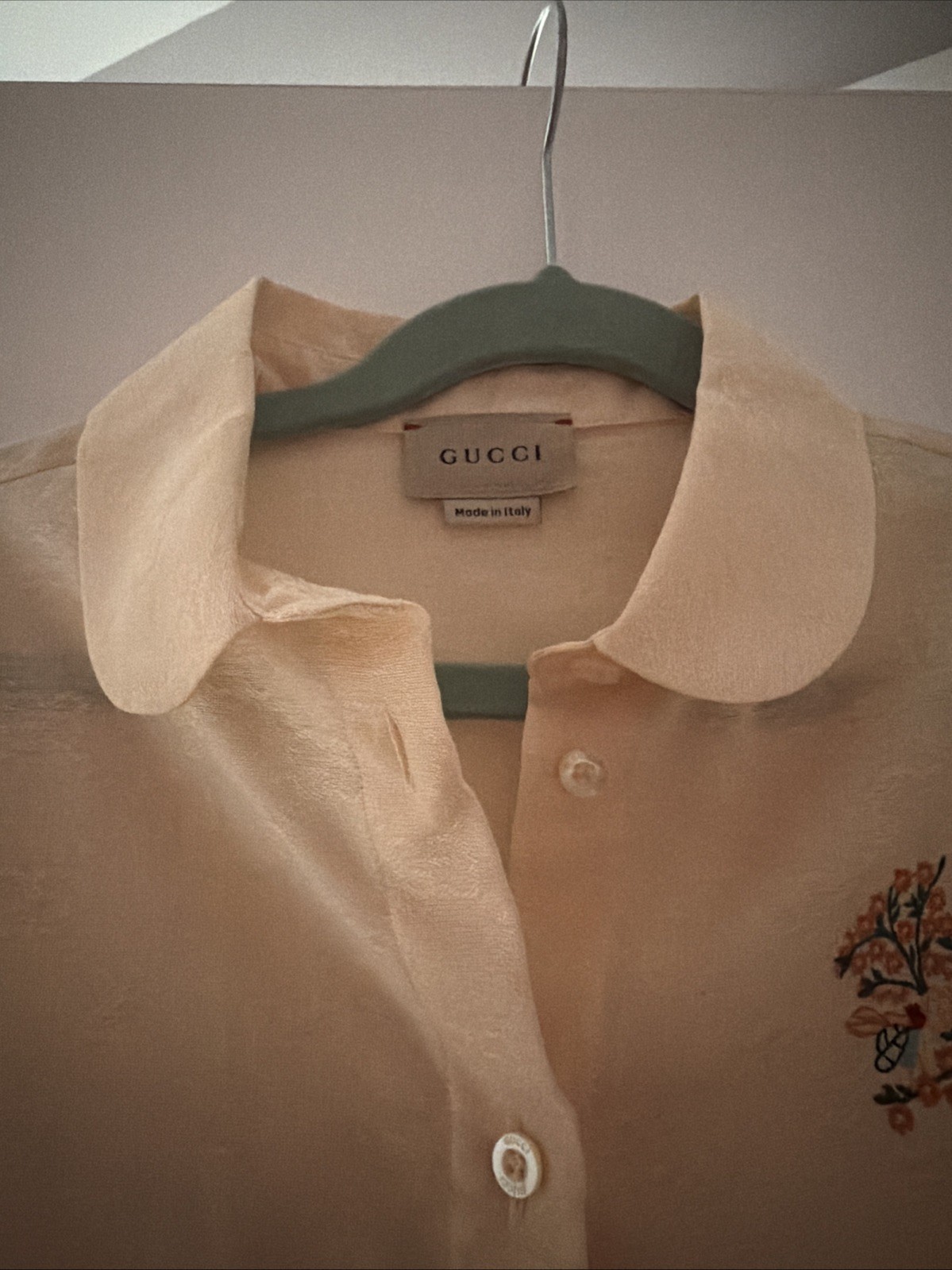 Gucci Kids Blouse Yellow Long Sleeve Peter Pan Collar