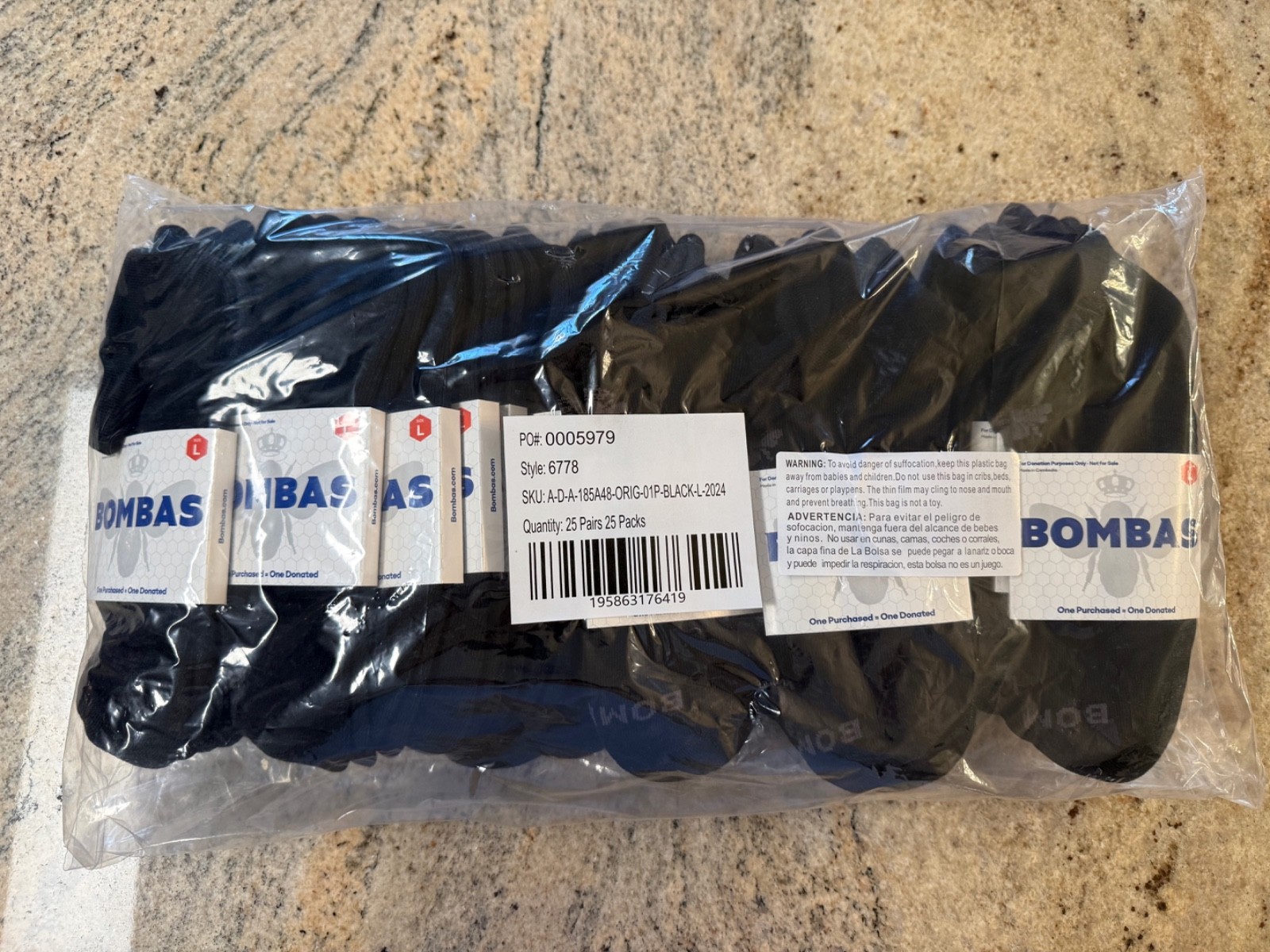 25 Pair New Bombas Adult Large L Black Ankle Socks w/ Honeycomb Arch Support