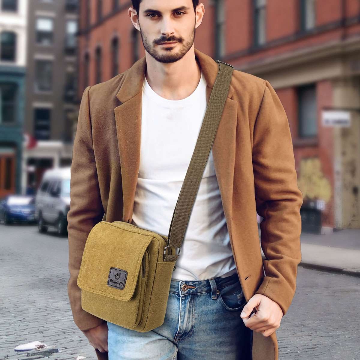 USA Vintage Canvas Crossbody Bag Portable School Satchel Messenger Shoulder Men