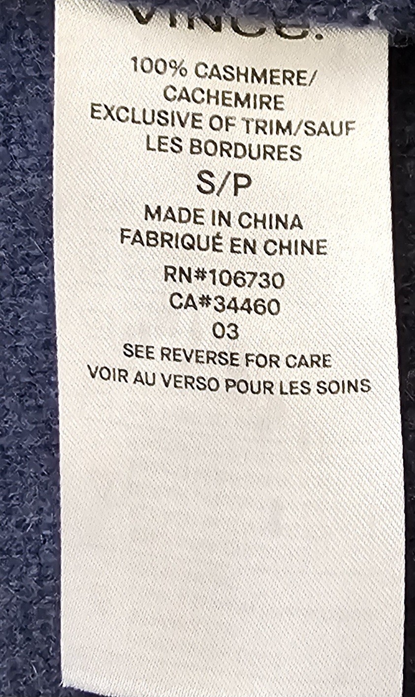 VINCE Blue Side Slit 100% Cashmere Sleeveless Turtleneck Sweater in Ink S $320