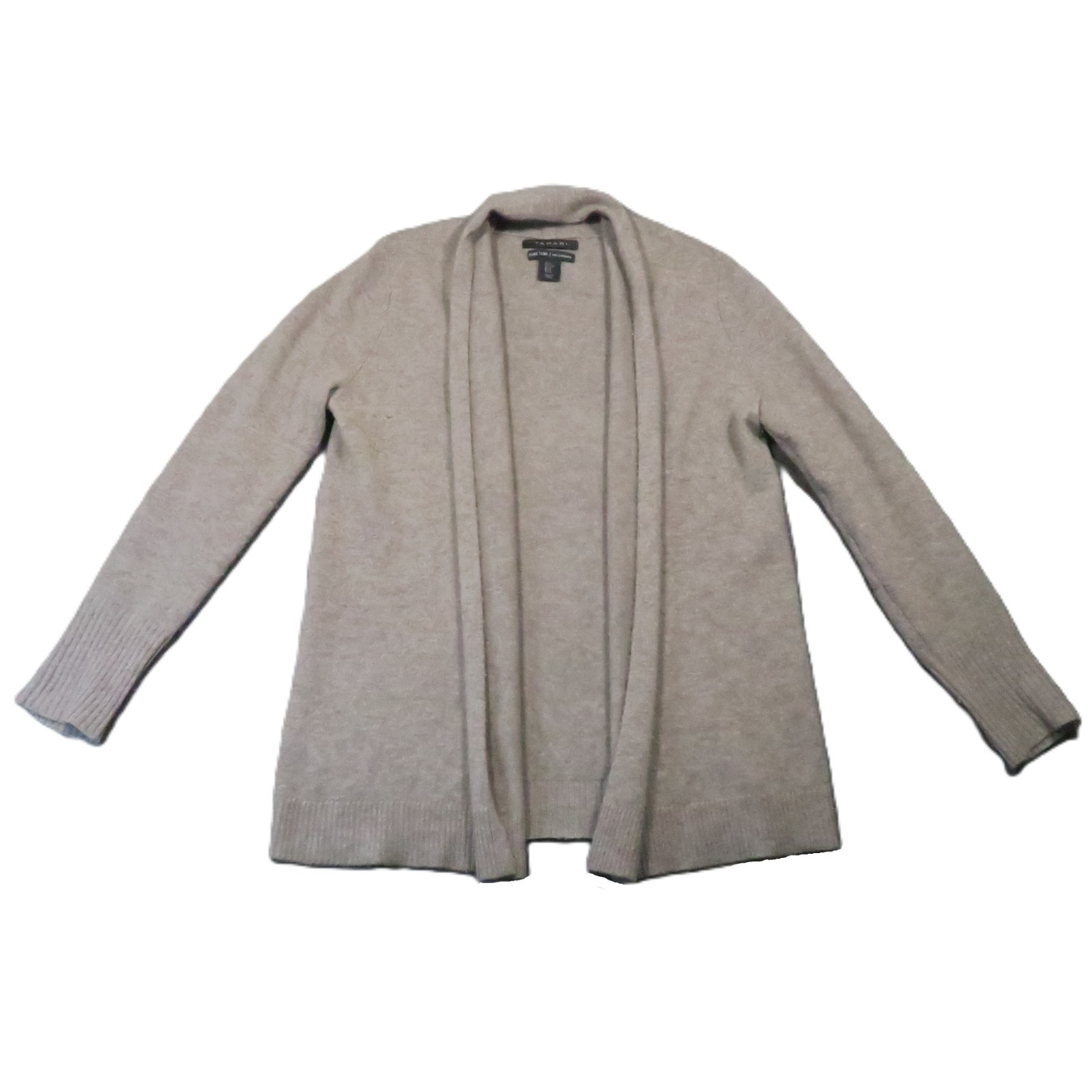 Tahari Pure Luxe Cashmere Cardigan M Beige Open Front Shawl Minimalist Luxury