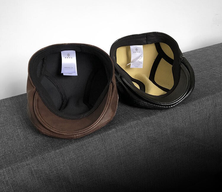 1Pcs Vintage Style Leather Solid Cap Newsboy Men Flat Hat Driving Cabbie Hat