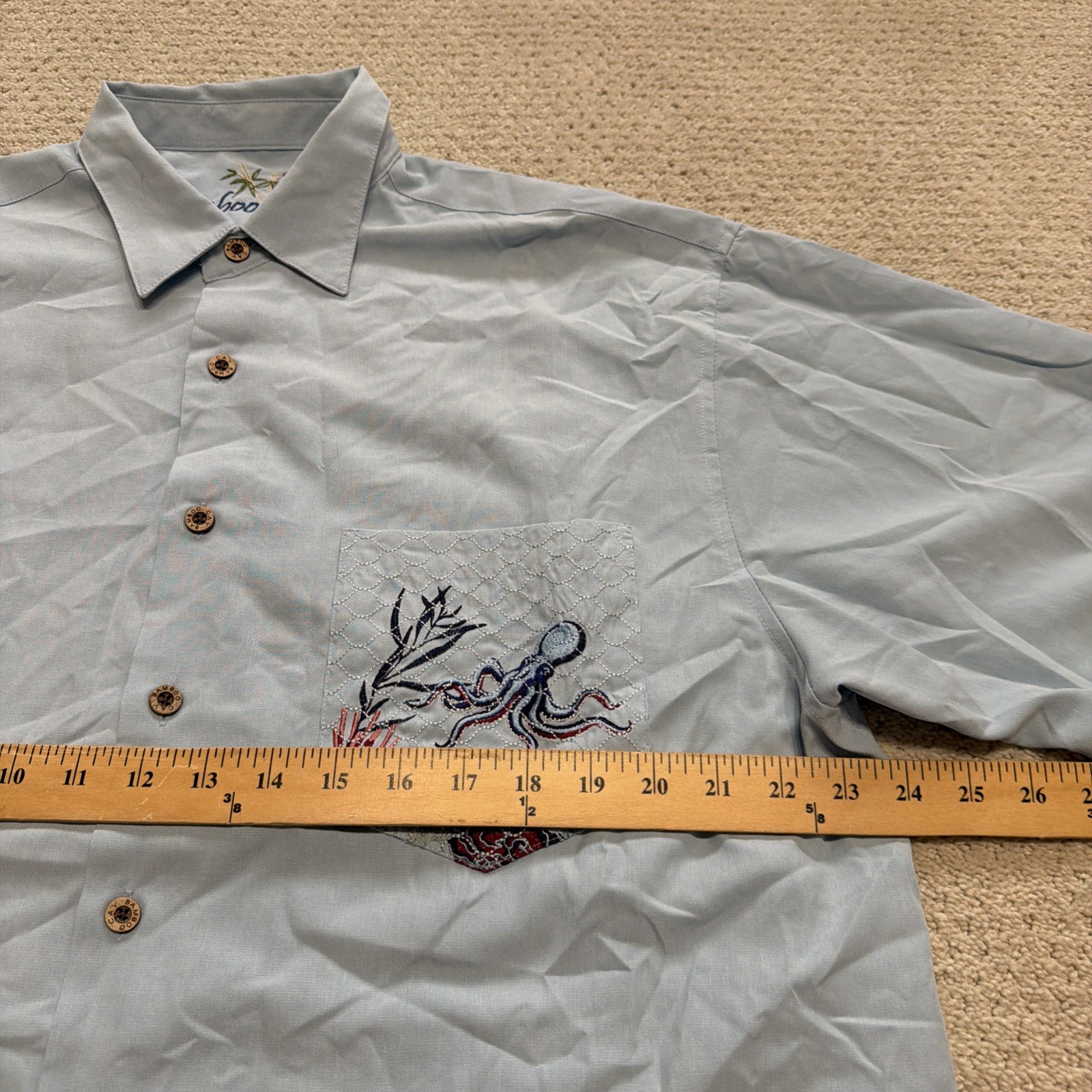 Bamboo Cay Shirt L Blue Hawaiian Fishing Marlin Embroidered Beach Vacation