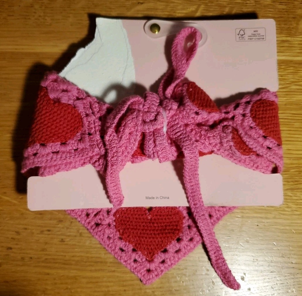 Piper K Valentine’s Day Pink & Red Hearts ❤️ Crochet Head Scarf