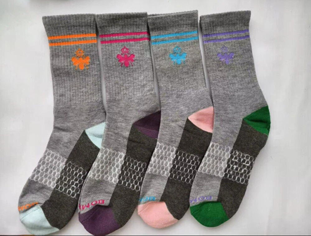 4 Pairs BOMBAS Women’s Cushion Calf Socks Honeycomb Gray Size Medium 4 Colors