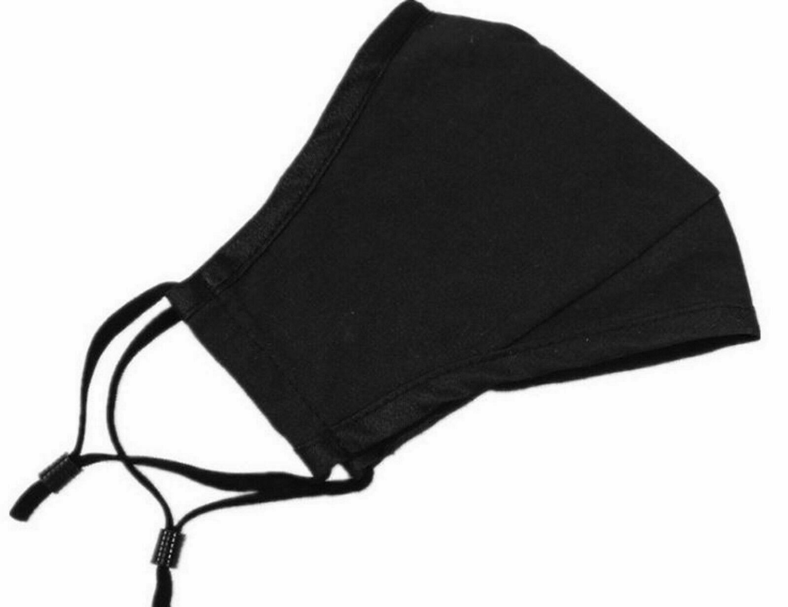 Black 100% Cotton Adjustable Face Mask Unisex Reusable Washable