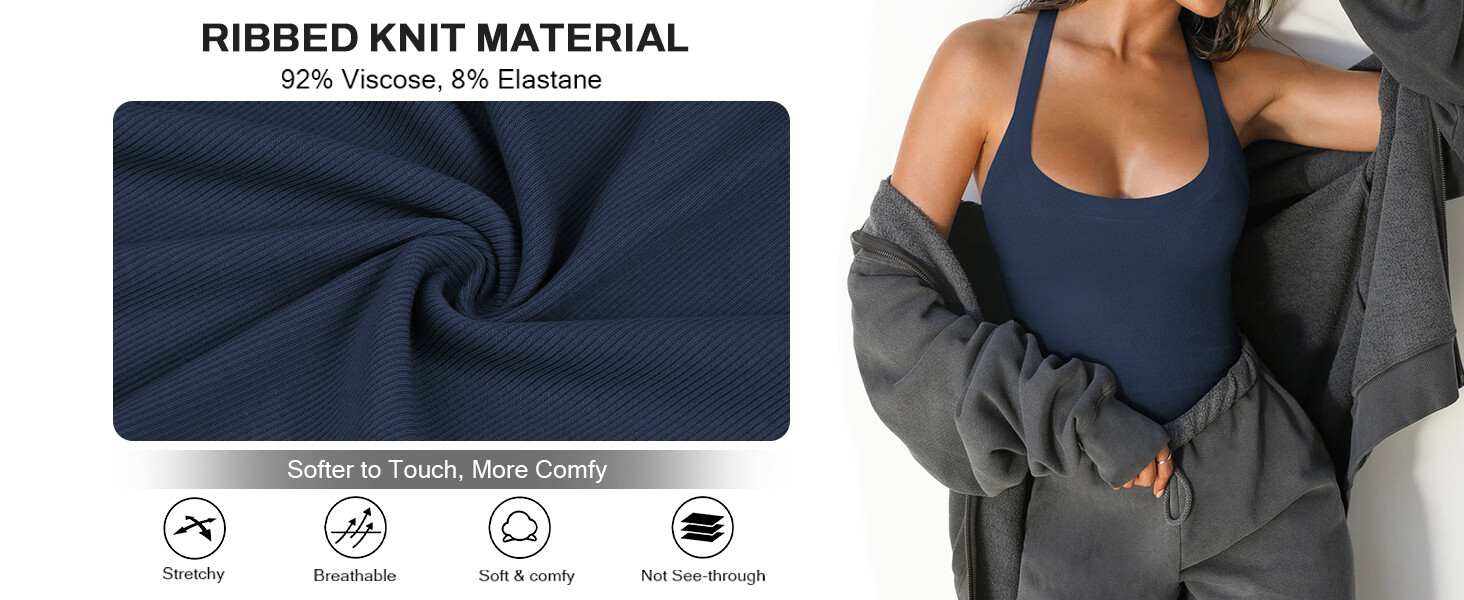 Womens Halter Top Deep Scoop Neck Low Cut Racerback Tank Top for Women