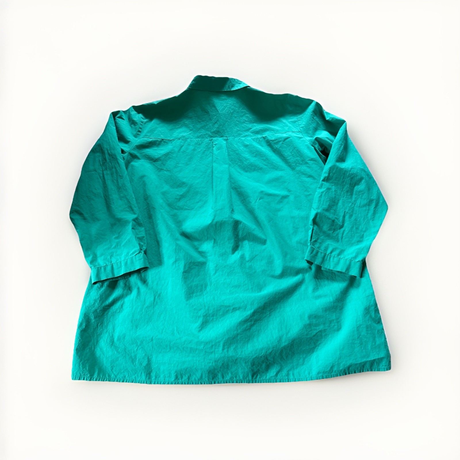 Eileen Fisher L Blue Organic Cotton Collared Button Down Tunic Shirt Career