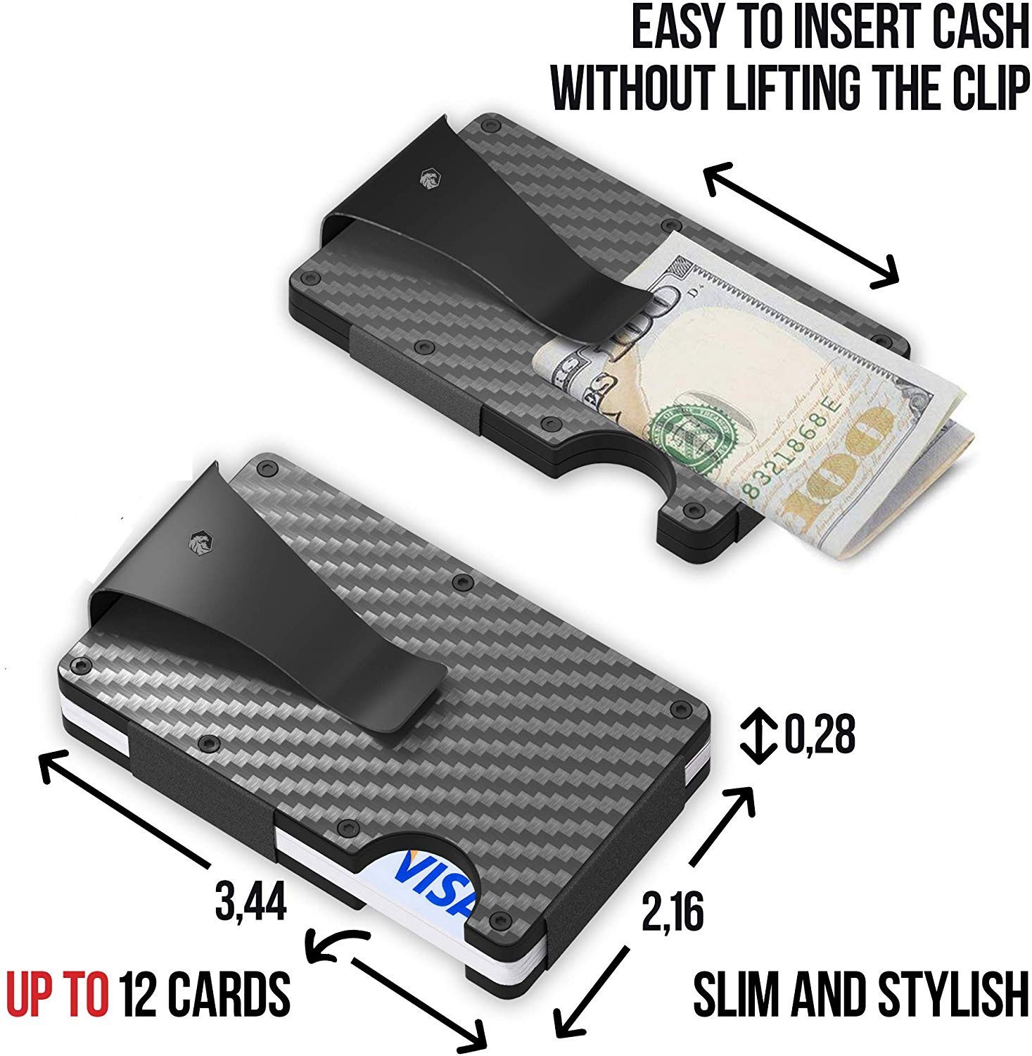 RFID Blocking Carbon Fiber Wallet Slim Money Clip Credit Card Holder Minimalist