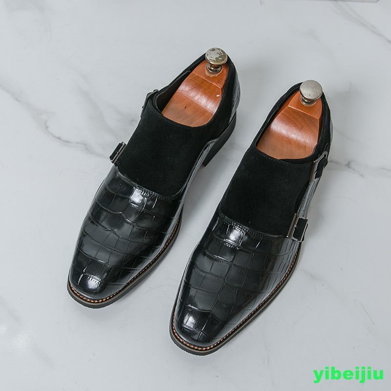 Men’s Vintage Crack Alligator Crocodile Pattern Monk Strap Oxfords Leather Shoes