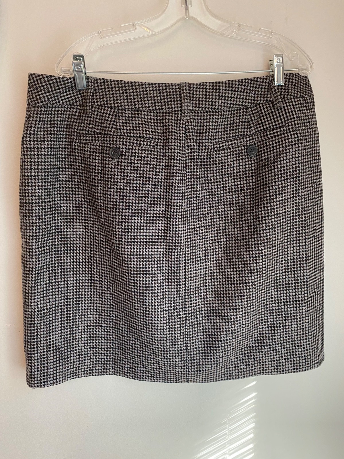 Eddie Bauer Brown Houndstooth Wool Blend Fully Lined Academia Skirt Preppy NEW