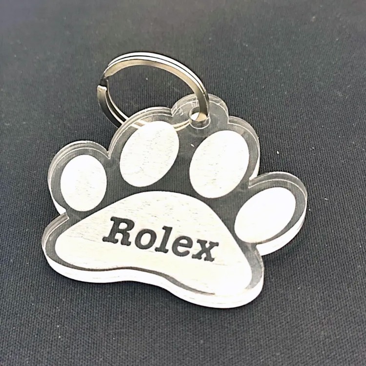 Personalized Pet ID Tag Custom Acrylic Dog Cat Name Plate Paw Print Keychain Gif