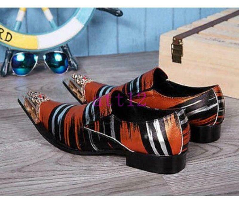 Korean Men’s Real Leather Dress Metal Pointed Toe Formal Pull On Shoes Party