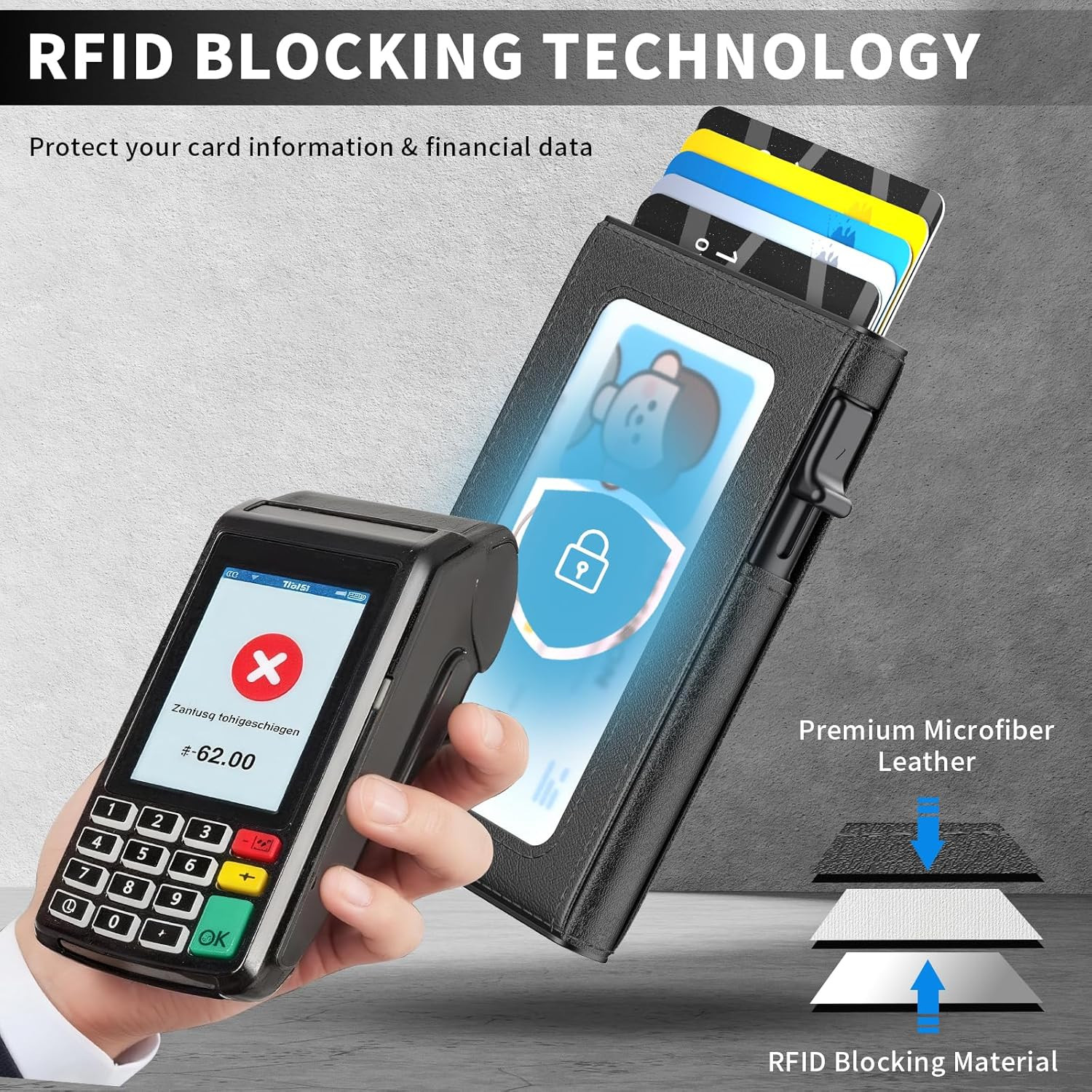 Men Slim Minimalist Pop-Up Smart Wallet RFID Blocking Money Clip Single Fold