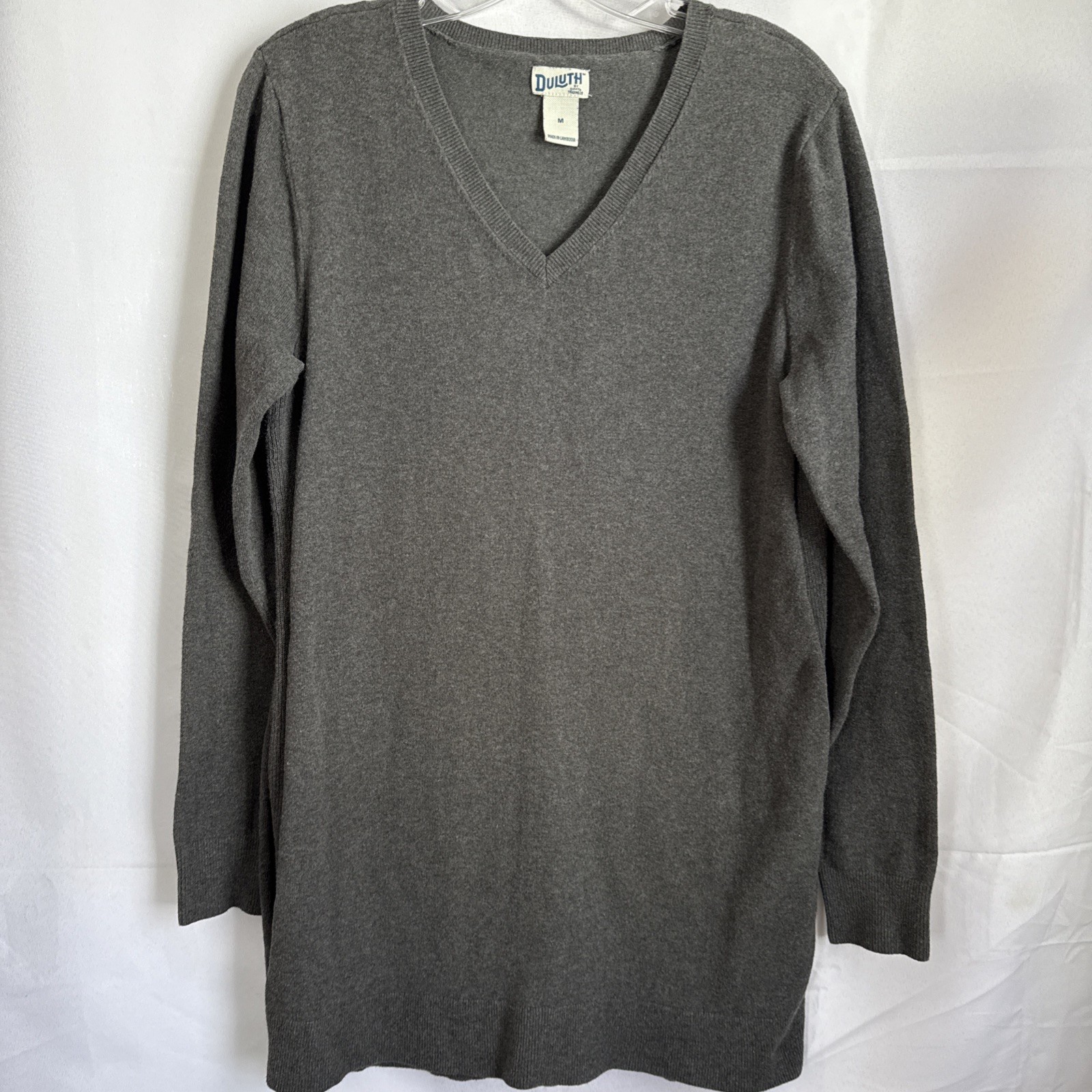 Duluth Women’s Midi Sweater Dress Sz M Gray Long Sleeve V- Neck Soft Cozy
