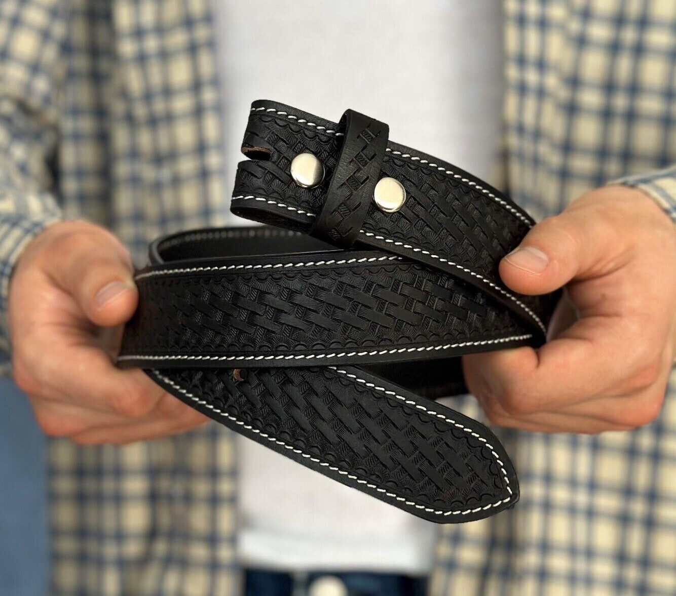Western Belt Handmade Strap Men’s Full Grain Leather No Buckle Cowboy Rodeo Belt