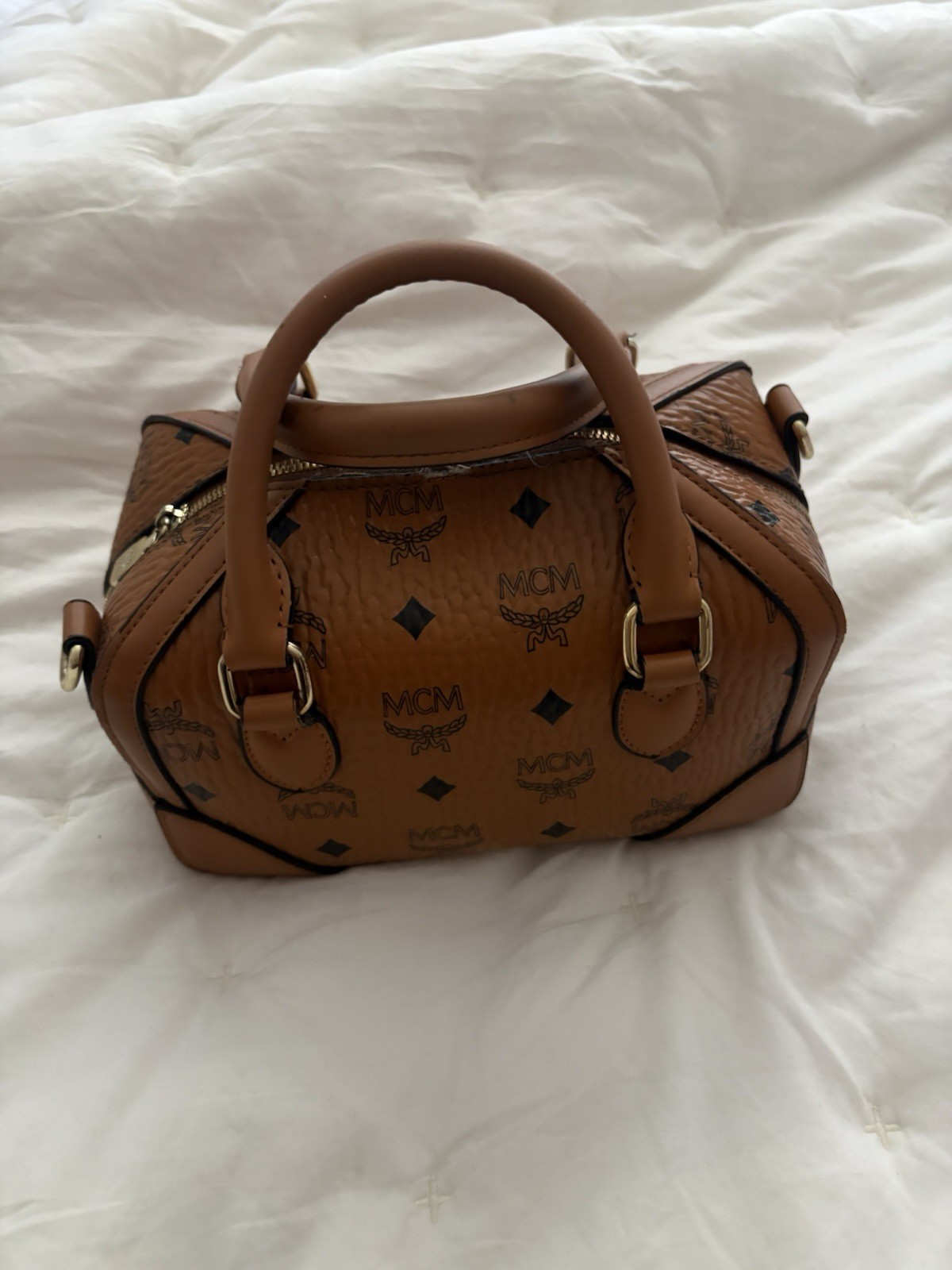 MCM Brown Monogram Satchel Top Handle w/ Detachable Crossbody Strap