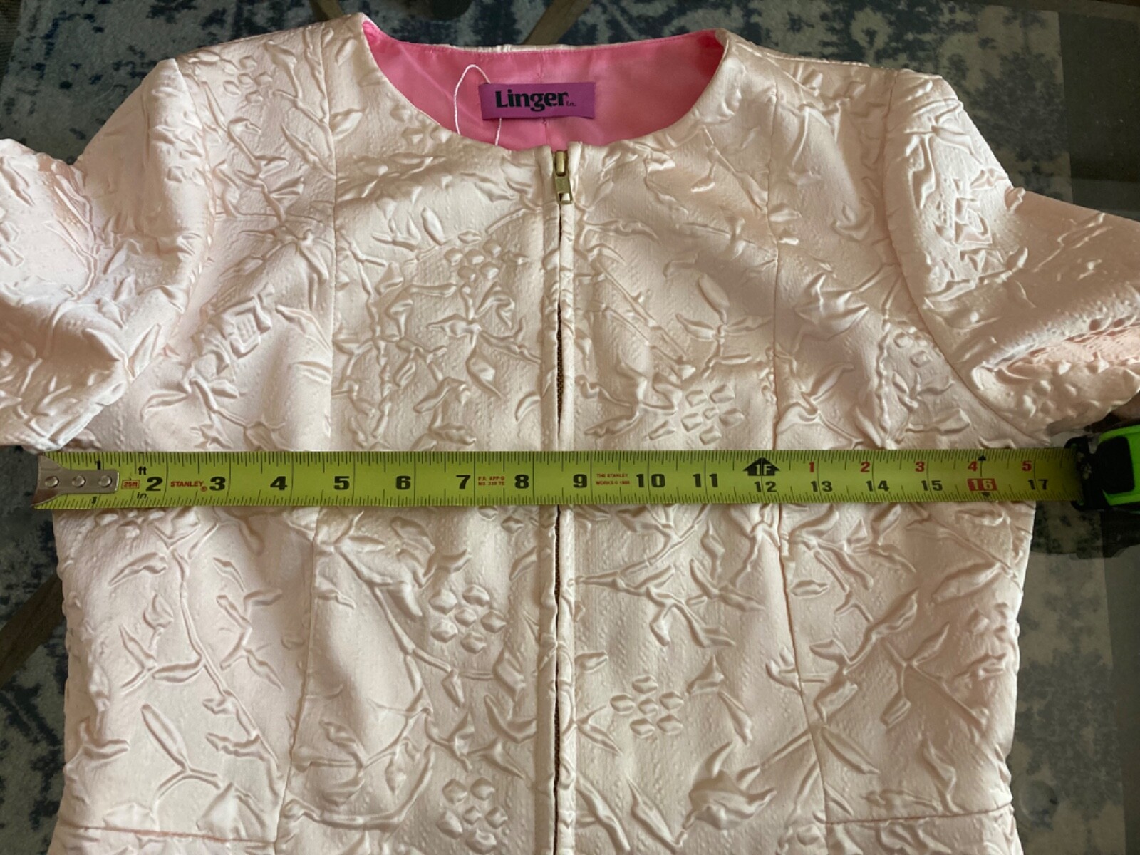 Linger Ln NYC Rose Brocade Coat House Coat pink Blush XS