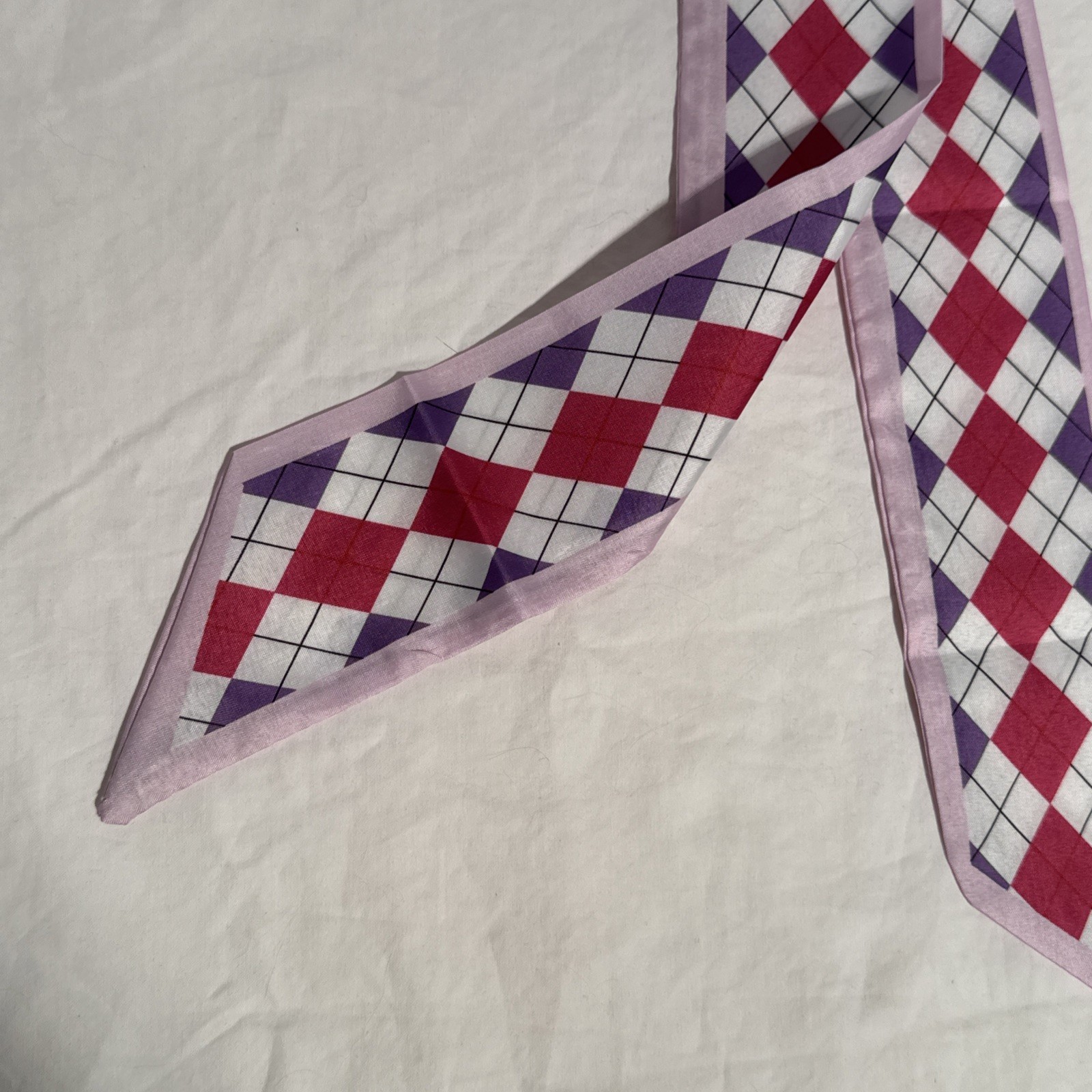 Preppy Pink Purple White Black Argyle Purse Hair Scarf New