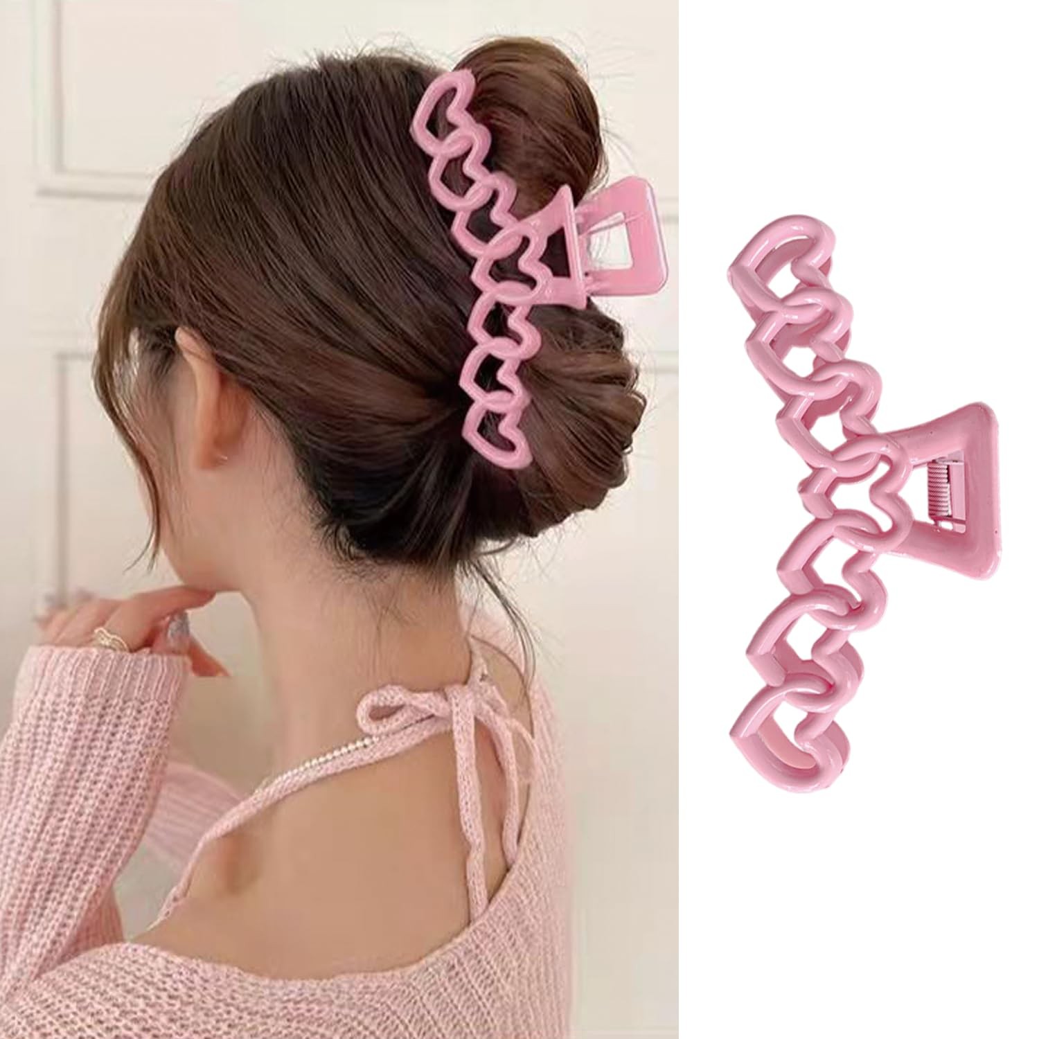 1 PCS Light Pink Heart Hair Claw Clip, Thick Hair, Valentines, Accessories