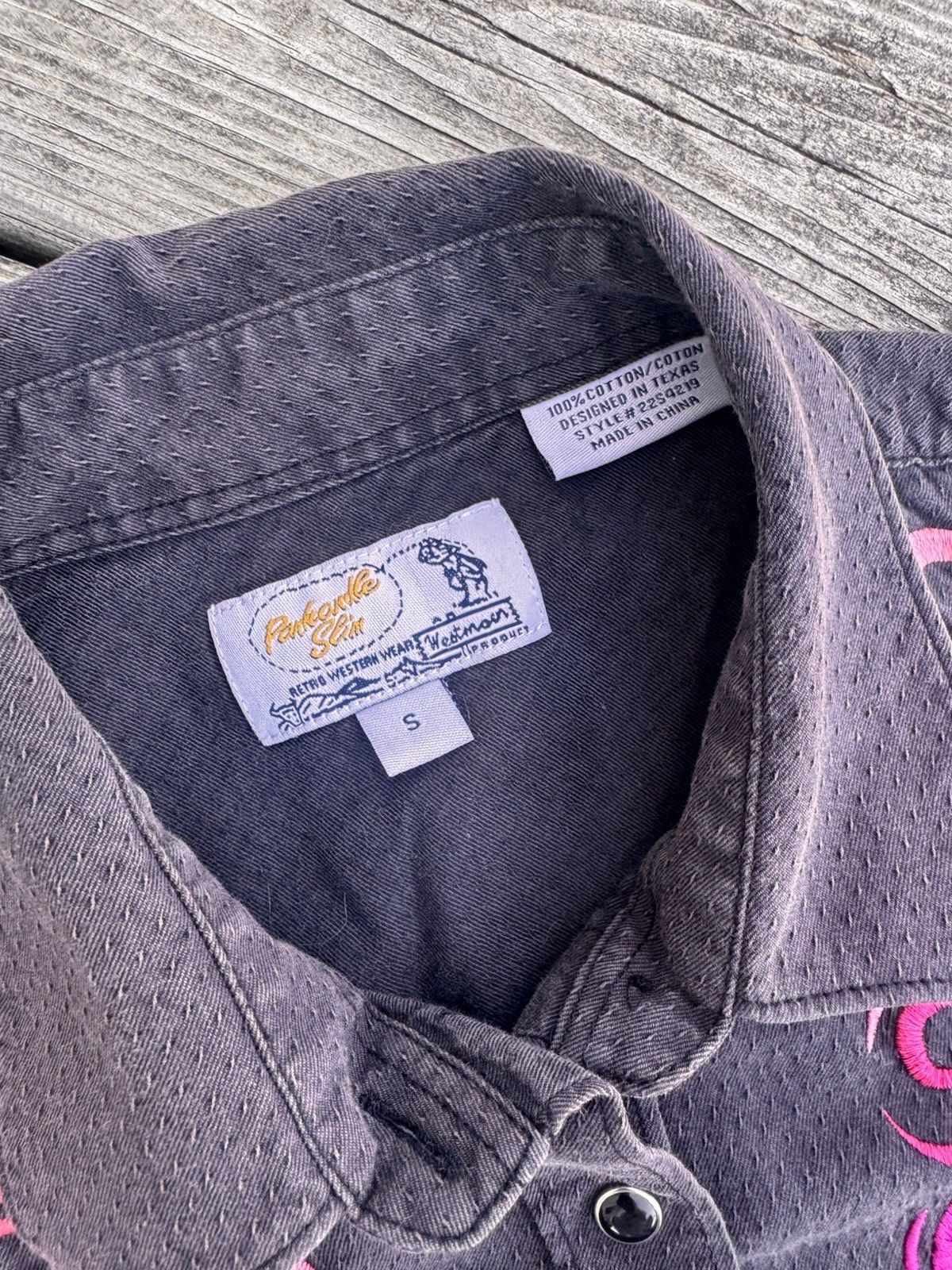 Panhandle Slim Embroidered Western Women’s Snap Button Shirt Small Charcoal Grey