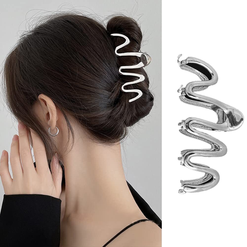 1Pcs Metal Sliver Irregular Wave Hair Claw Clips Thick Long Hair Styling