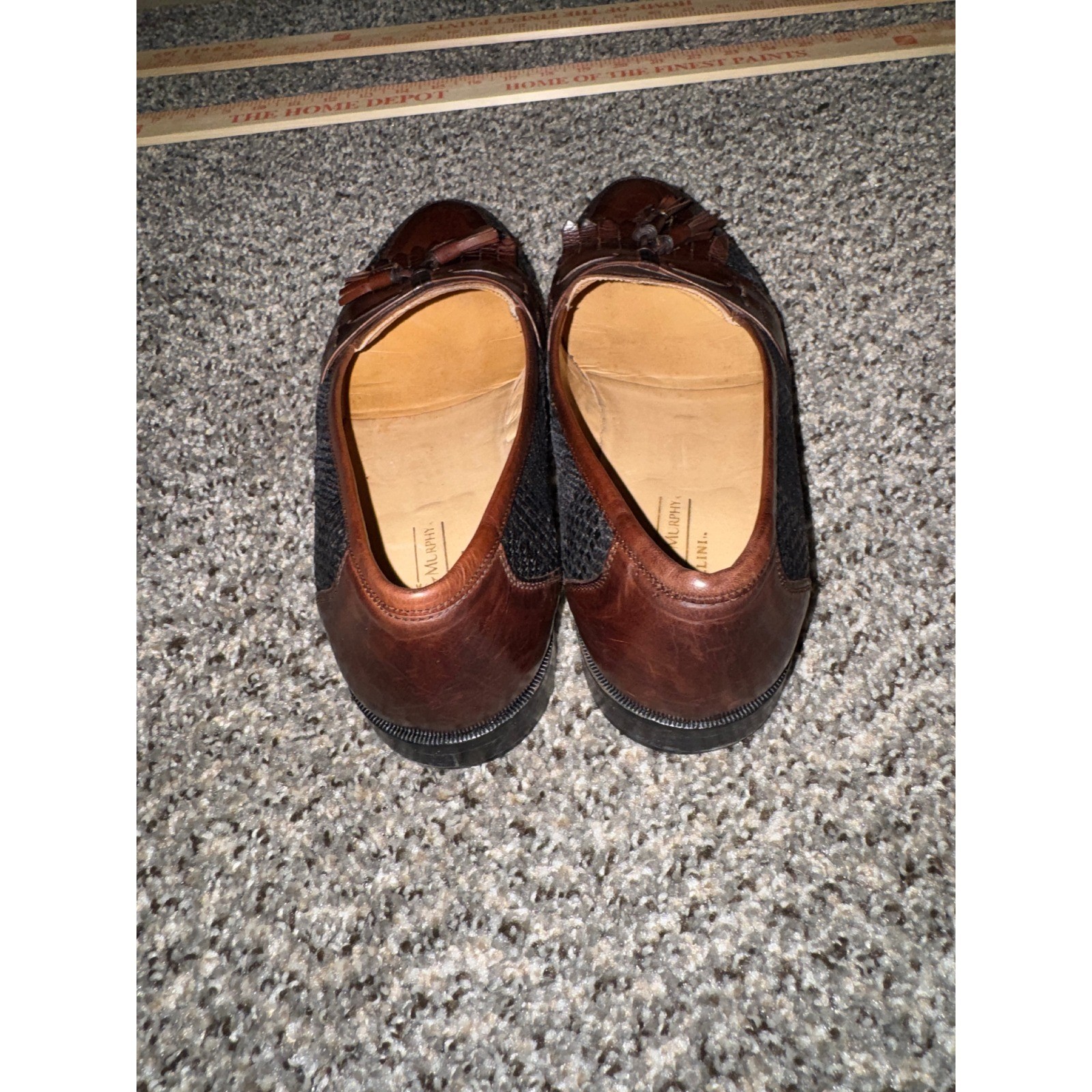 Johnston & Murphy Cellini Mens 9 M Brown Leather Black Woven Tassel Loafers