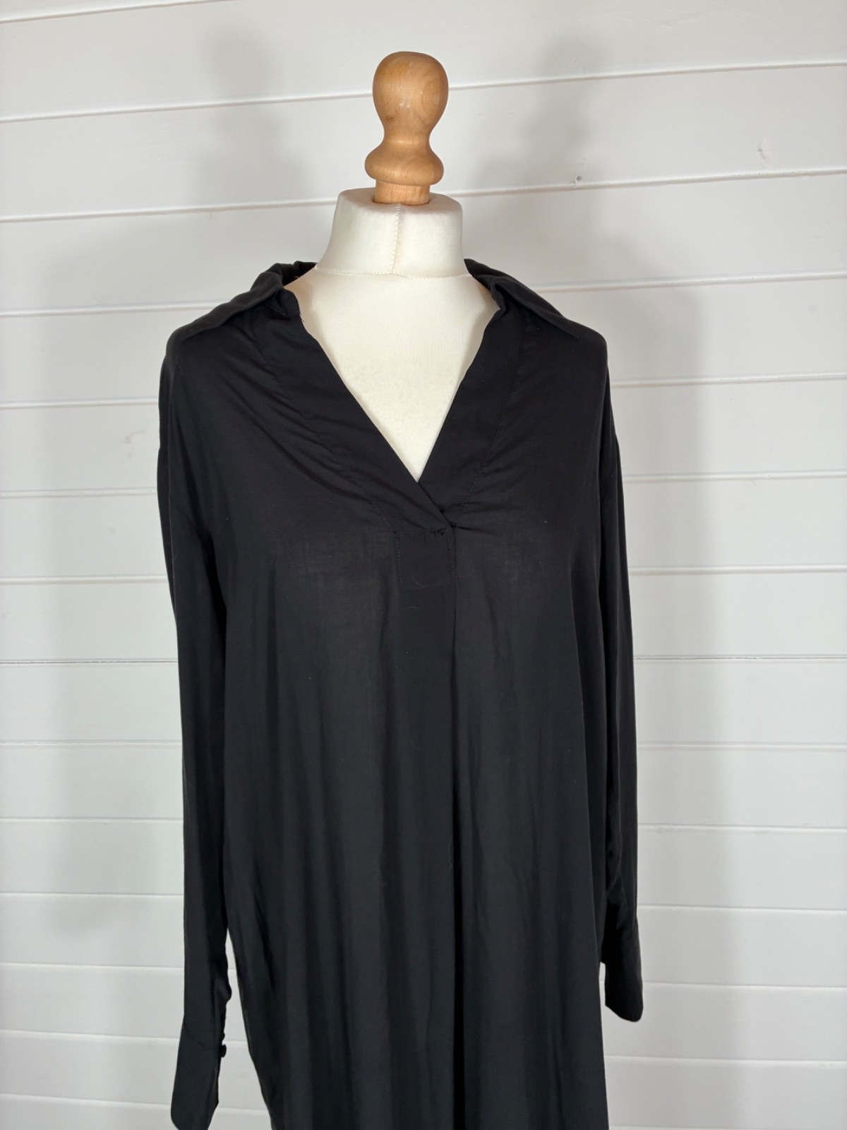 H&M LONG BLACK TUNIC STYLE LONG SLEEVE DRESS S GENEROUS FIT 10 12 14 MINIMALIST