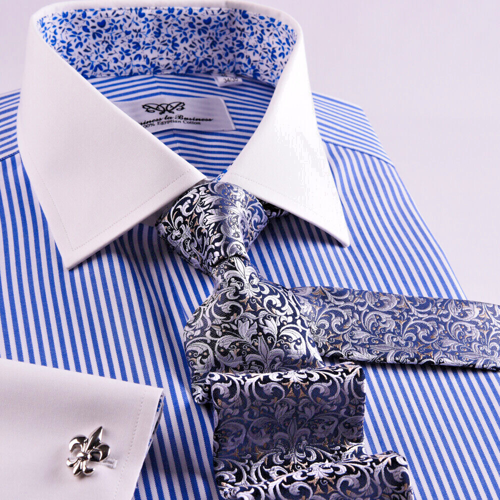 Best Seller Blue Stripe WInchester Shirt With Blue Floral Inner Lining Restocked