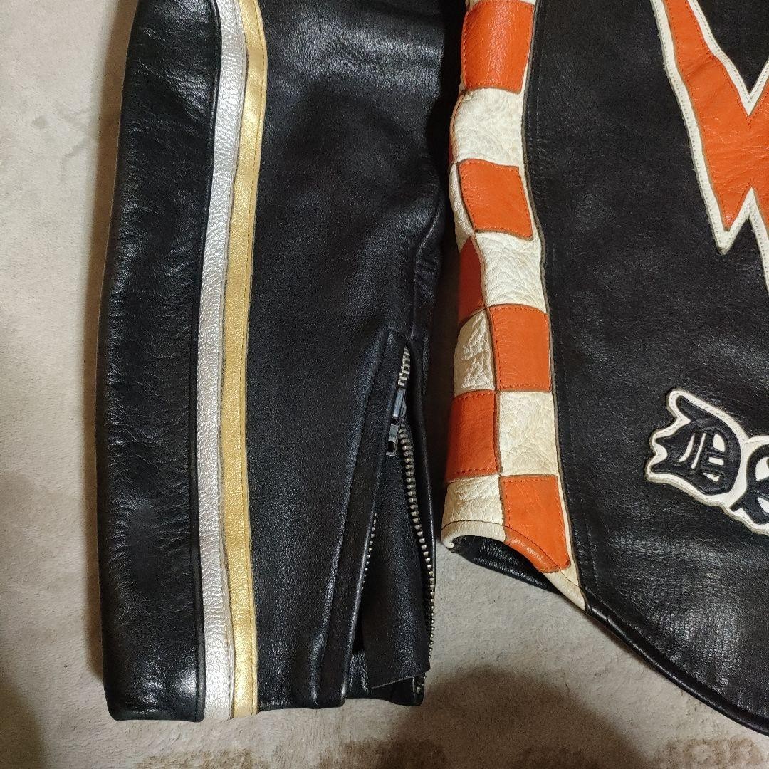 HARLEY DAVIDSON Marlboro Man Leather Jacket Black Orange Biker Mens